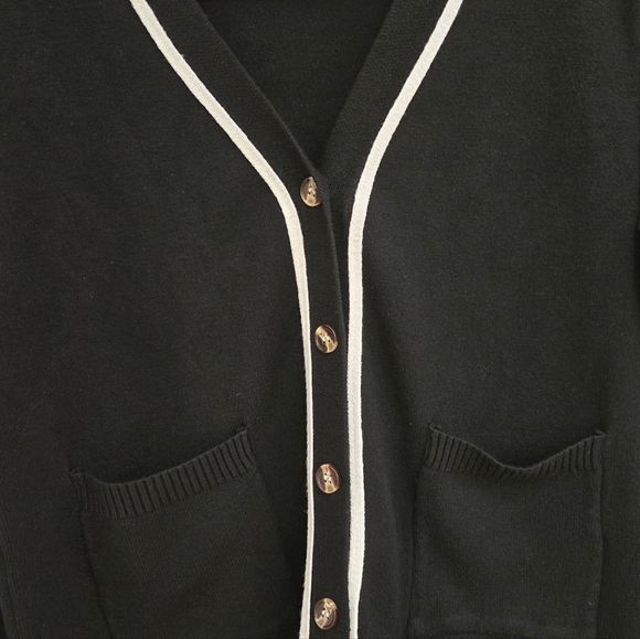 Black V-Neck Cardigan Sweater - Picture 2 of 4